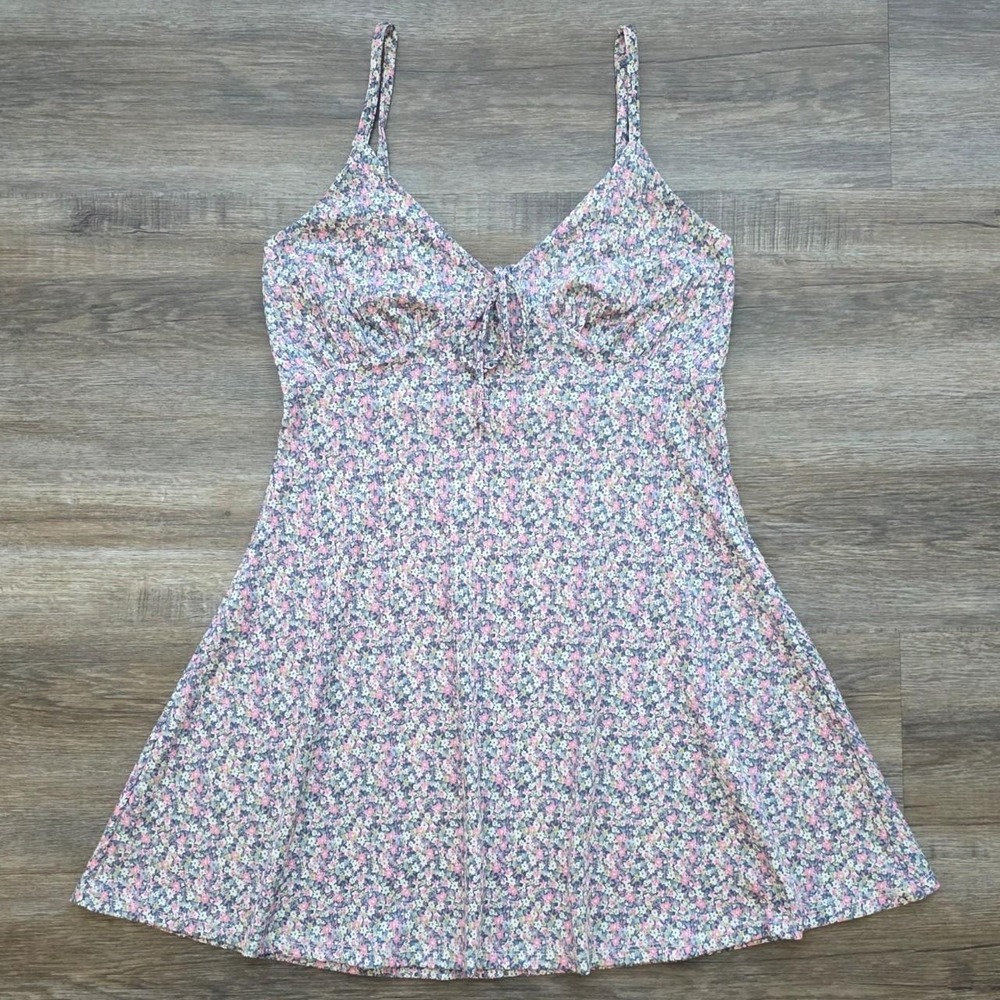 Forever 21 Ditsy Floral Mini Dress Pink Blue Ribbed Sweetheart Cami Large